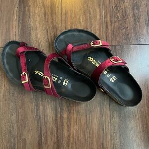 Birkenstock Red and Black Sandals with Adjustable Straps